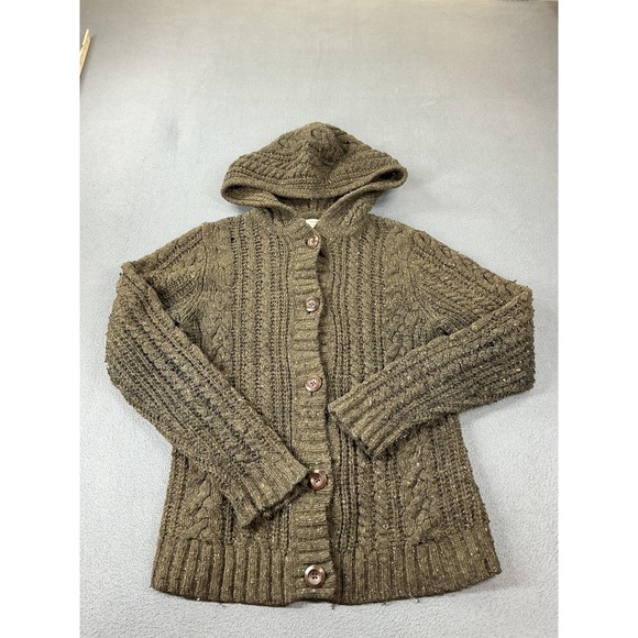 Cambridge Dry Goods Sweaters - Cambridge Dry Goods Cardigan Sweater Womens M Green Wool Nylon Hooded Cable-Knit